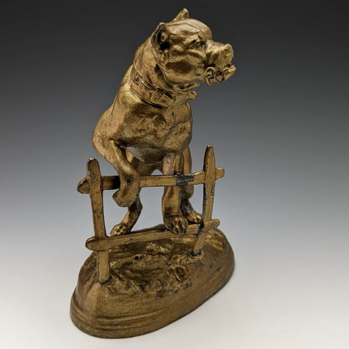 1900 Antique Bronze Pocket Watch Holder Pitbull Statue