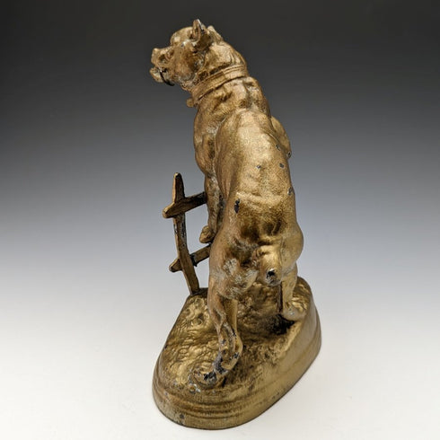 1900 Antique Bronze Pocket Watch Holder Pitbull Statue