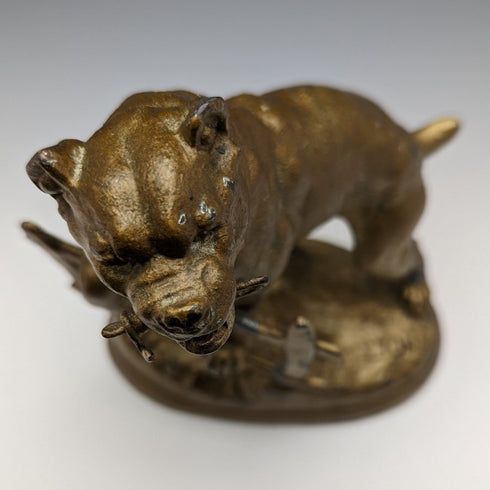 1900 Antique Bronze Pocket Watch Holder Pitbull Statue