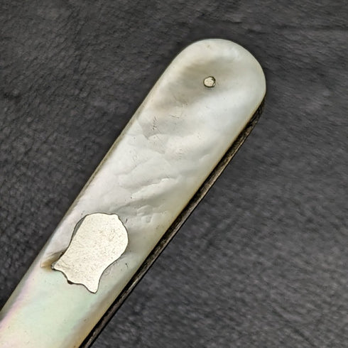 1897年 英国アンティーク 折りたたみペンナイフ 白蝶貝ハンドル 純銀ブレード