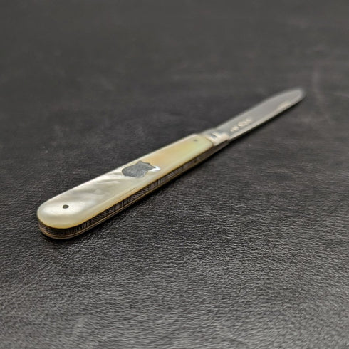 1897年 英国アンティーク 折りたたみペンナイフ 白蝶貝ハンドル 純銀ブレード