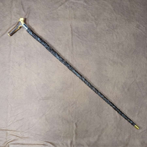 1908 British Antique Men's Walking Stick Deer Antler Clutch Handle 85cm