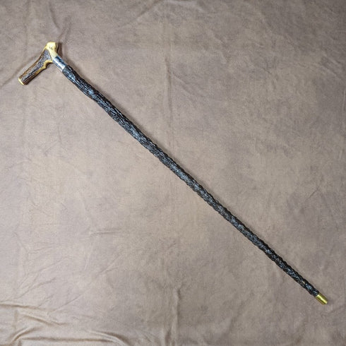 1908 British Antique Men's Walking Stick Deer Antler Clutch Handle 85cm