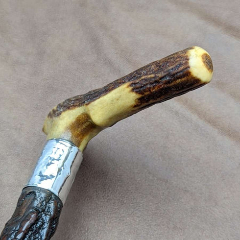 1908 British Antique Men's Walking Stick Deer Antler Clutch Handle 85cm