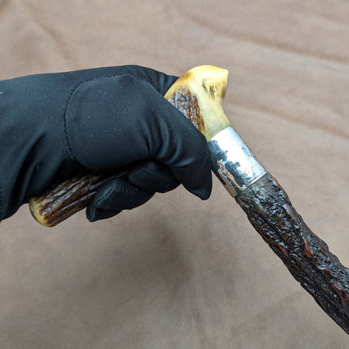 1908 British Antique Men's Walking Stick Deer Antler Clutch Handle 85cm