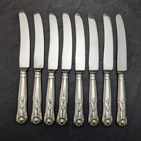 British Vintage Silver Plated Handle Stainless Blade Cutlery Set 8x2