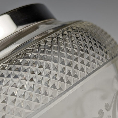 British vintage cut glass biscuit barrel silver plate lid 823g