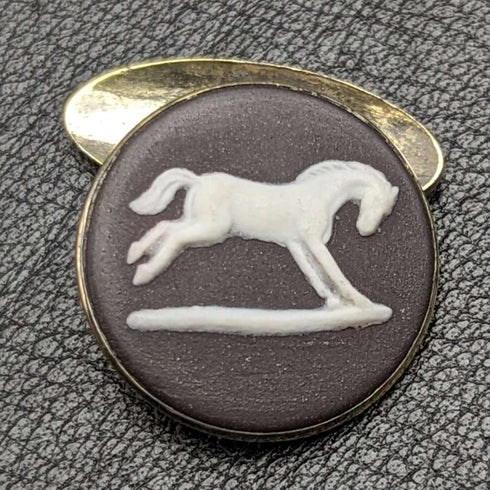 British Vintage Wedgwood Horse Relief Sterling Silver Cufflinks in Case