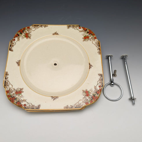 2 tier cake stand with British vintage porcelain plate
