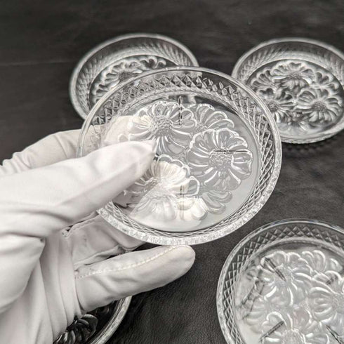 Set de 5 platos pequeños de cristal tallado vintage británico