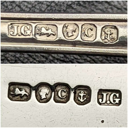 Juego de cubiertos de bautizo de plata esterlina antigua inglesa de 1851, en estuche