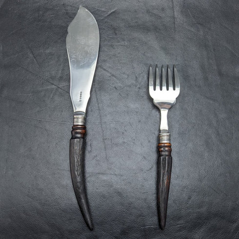 1899 年英國古董鍍銀魚服務器套裝鹿角手柄