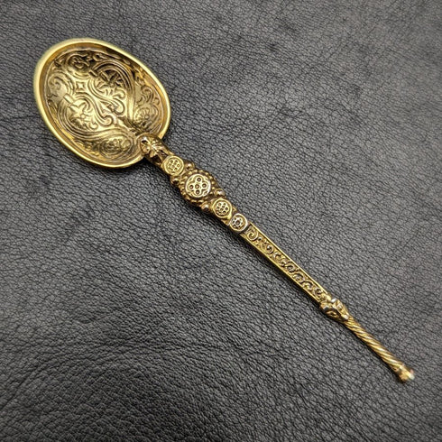 1936年 英国ヴィンテージ 純銀製 アノイティングスプーン 金メッキ装飾 箱入り