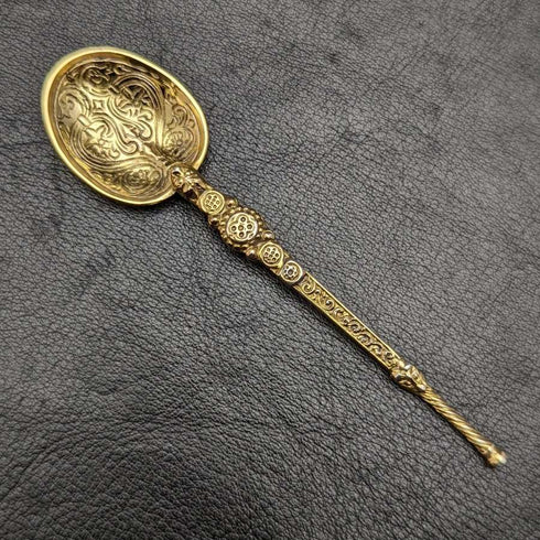 1936 British vintage sterling silver anointing spoon with gold-plated decoration boxed