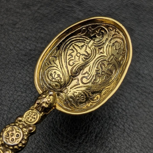 1936年 英国ヴィンテージ 純銀製 アノイティングスプーン 金メッキ装飾 箱入り