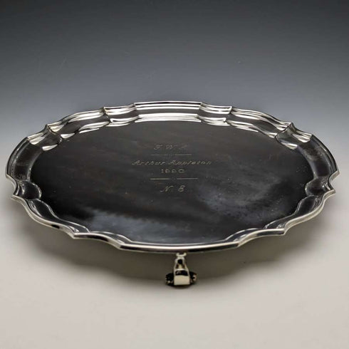 British Antique Silver Plate Card Tray Diameter 25.5cm 475g