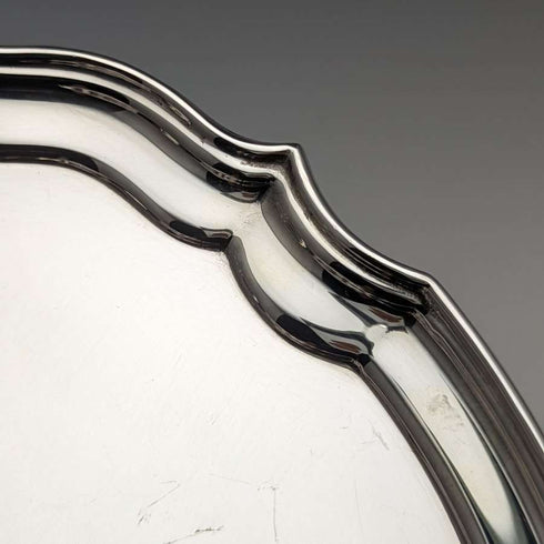 British Antique Silver Plate Card Tray Diameter 25.5cm 475g