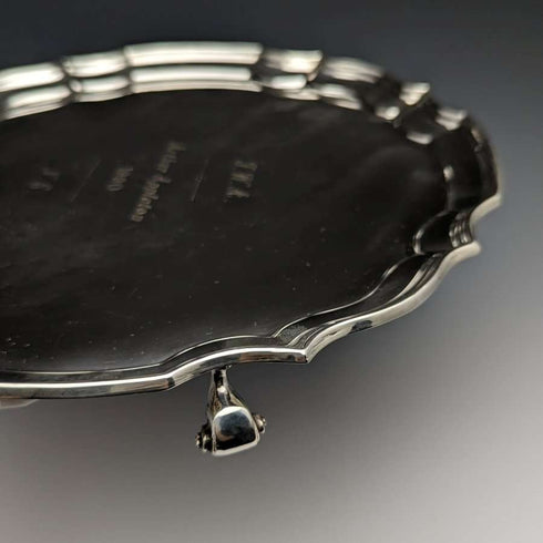 British Antique Silver Plate Card Tray Diameter 25.5cm 475g