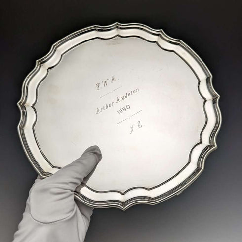 British Antique Silver Plate Card Tray Diameter 25.5cm 475g