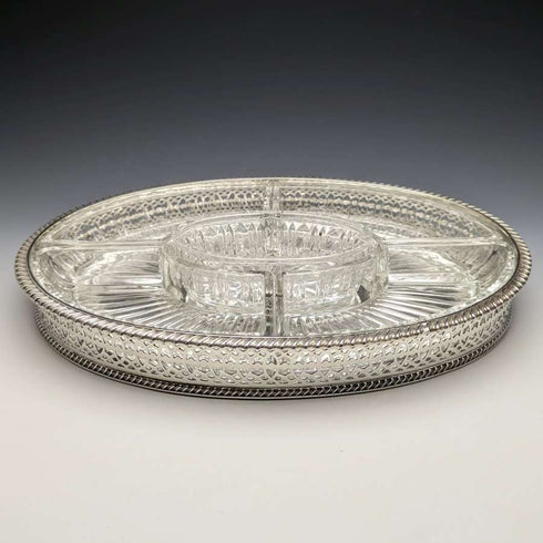 영국 빈티지 실버 플레이트 갤러리 트레이, 유리 라이너 포함, 폭 31cm, 1717g