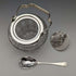Tarro para mermelada de cristal tallado antiguo británico con tapa de plata chapada y cuchara