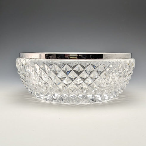 德國復古切割玻璃碗帶純銀邊緣裝飾直徑 18 厘米 Emil Herman