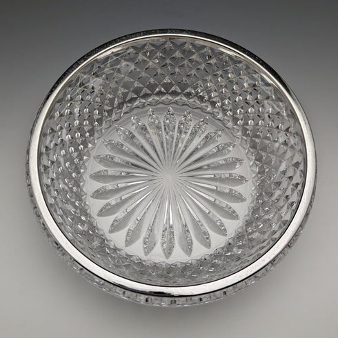 德國復古切割玻璃碗帶純銀邊緣裝飾直徑 18 厘米 Emil Herman