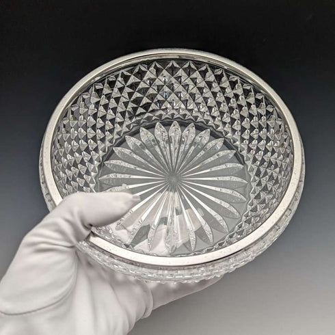 German Vintage Cut Glass Bowl with Sterling Silver Rim Decoration Diameter 18cm Emil Herman