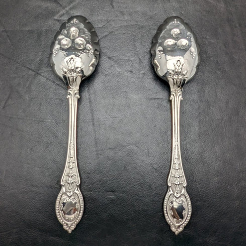 British Antique Silver Plate Berry Serving Spoon Pair
