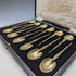 1936 British vintage sterling silver anointing spoon set of 12 in a case