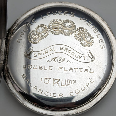 アンティーク スイス製 懐中時計 彫刻銀側オープンフェース 紙文字盤 可動品