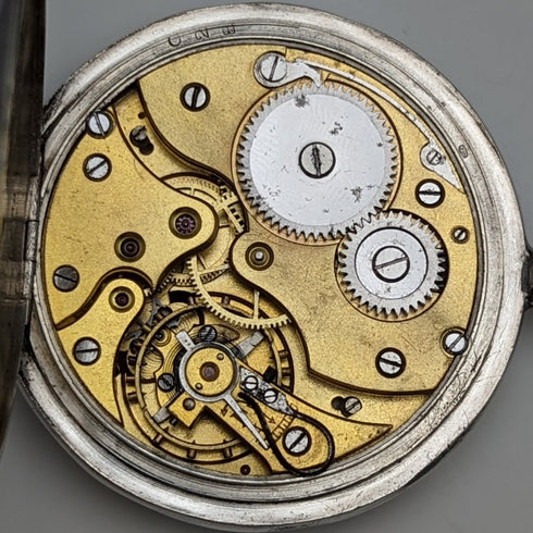 アンティーク スイス製 懐中時計 彫刻銀側オープンフェース 紙文字盤 動作良好