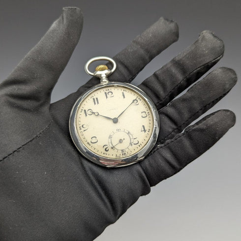 アンティーク スイス製 懐中時計 彫刻銀側オープンフェース 紙文字盤 可動品