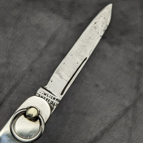 1960 British Vintage Sterling Silver Handle Double Blade Folding Mini Knife