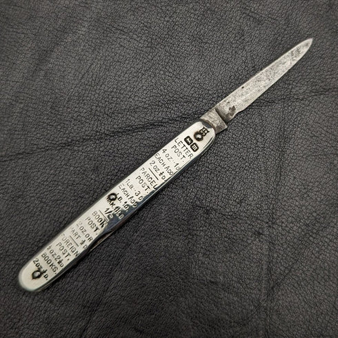 1904 British Antique Pure Silver Handle Folding Mini Knife with Ruler