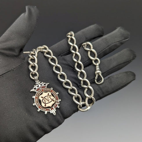Around 1900 British Antique Sterling Silver Albert Chain 52g Sterling Silver Medal Fob