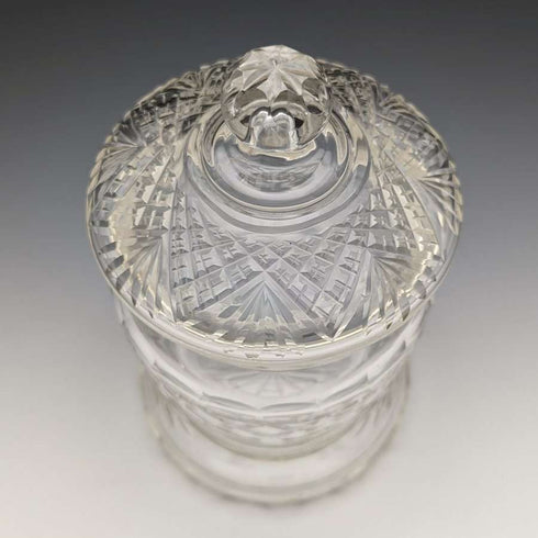 1928 British vintage cut glass biscuit barrel pure silver decoration 831g