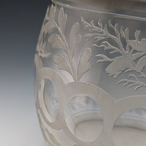 British vintage cut glass biscuit barrel silver plate lid 803g