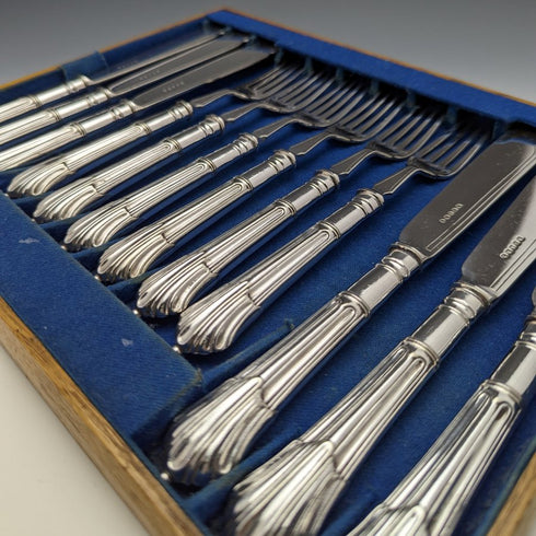 British antique silver plated cutlery set 6x2 Albany pattern in tray