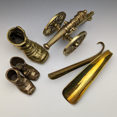 英國復古黃銅大砲和鞋子對象 x3 鞋拔 x2 什錦