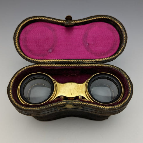 French antique multi white butterfly shell decoration opera glasses binoculars in case