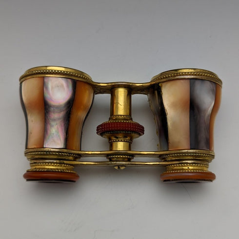 French antique multi white butterfly shell decoration opera glasses binoculars in case