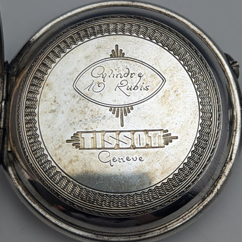 1900年頃 アンティーク TISSOT 懐中時計 銀側ケース シリンダー脱進機 動作良好