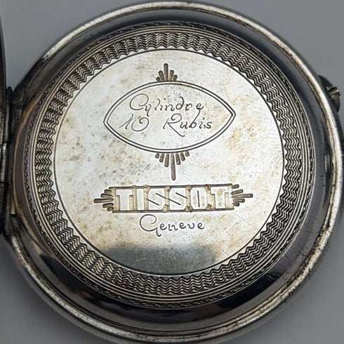 Around 1900 Antique TISSOT pocket watch Silver side case Cylinder escapement Works well