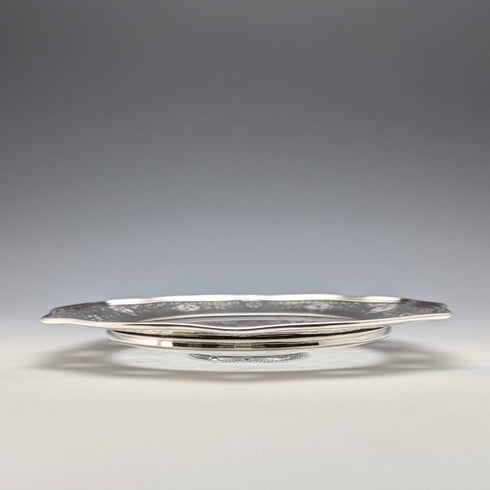 US vintage sterling silver rim decorated cut glass plate diameter 19cm