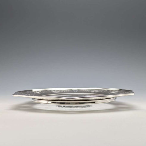 US vintage sterling silver rim decorated cut glass plate diameter 19cm