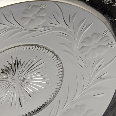 US vintage sterling silver rim decorated cut glass plate diameter 19cm