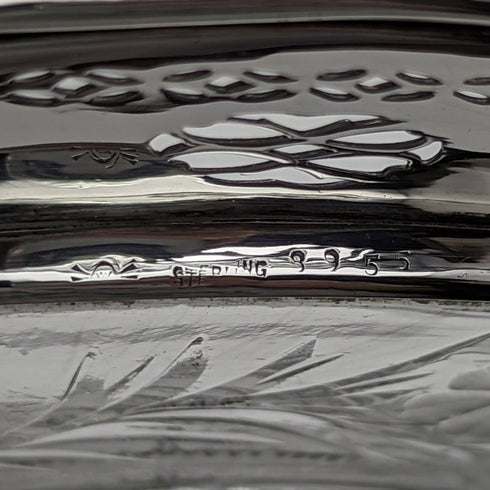 US vintage sterling silver rim decorated cut glass plate diameter 19cm