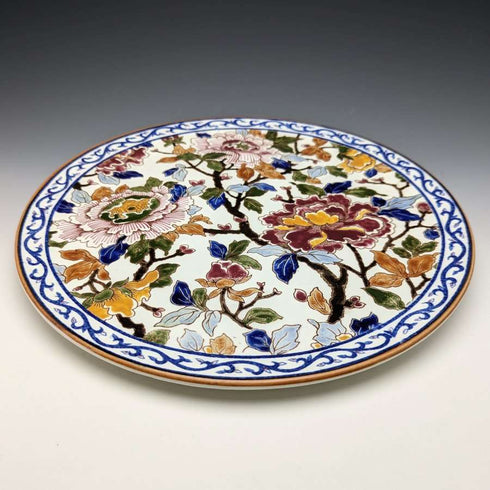1960s French Vintage GIEN Pottery Floral Design Platter Diameter 31cm