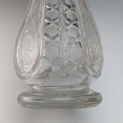 1915 British antique cut glass large vase with pure silver decoration Walker&Hall